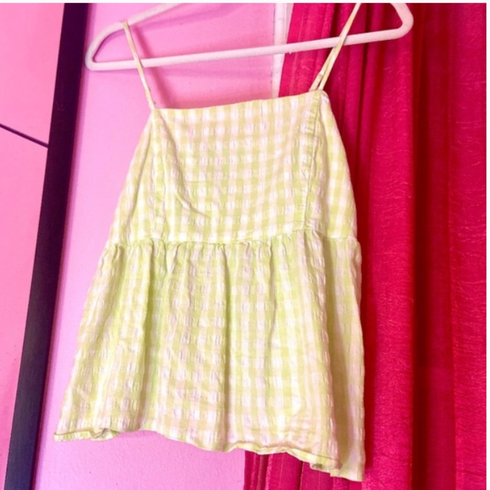 Wild Fable Whispering Sage Seersucker Gingham Contempo Babydoll Tank Top Medium